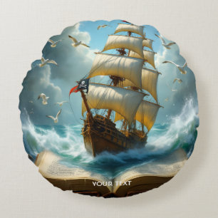 Cojín Redondo Fantasy Cute Ship Ocean Book