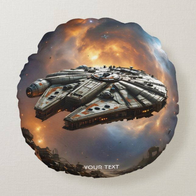 Cojín Redondo Fantasy Cute Spaceship Space Planet (Anverso)