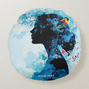 Cojín Redondo Fantasy Cute Spring Chica Bird