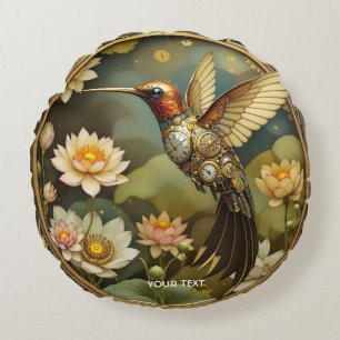 Cojín Redondo Fantasy Cute Steampunk Bird Clock