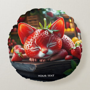 Cojín Redondo Fantasy Cute Strawberry Lovely Kitten