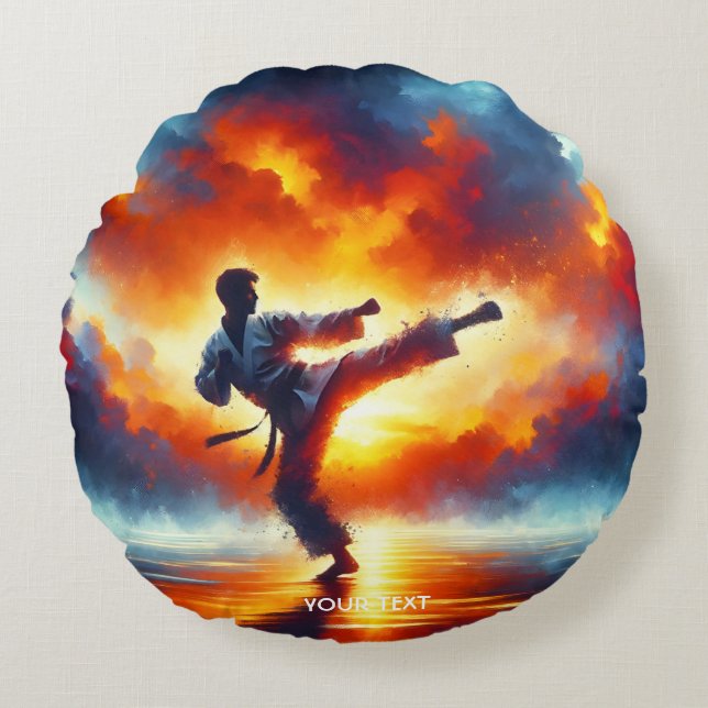 Cojín Redondo Fantasy Cute Sunset Karate Fighter (Anverso)