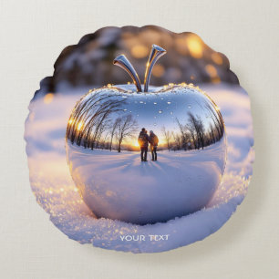 Cojín Redondo Fantasy Cute Winter Snow Apple