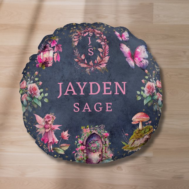 Cojín Redondo Fantasy Fairy Custom Name Chica Room (Fantasy Fairy Custom Name Girl's Room Round Pillow
)