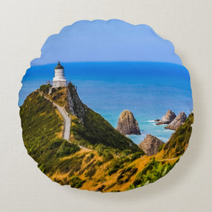 Cojín Redondo Faro de Nugget Point, Nueva Zelanda