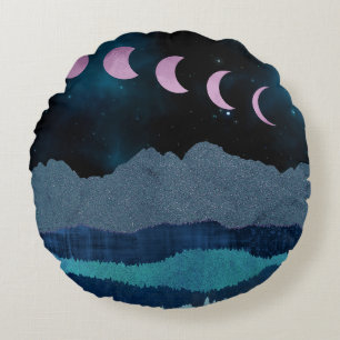 Cojín Redondo Fases de la Luna Rosa Paisaje