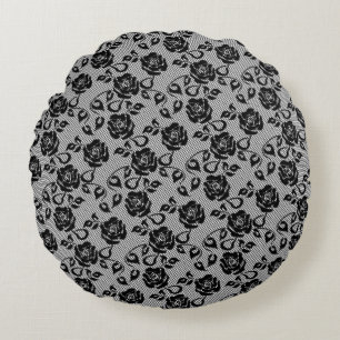 Cojín Redondo Faux Black Lace Rosas Fisher Round Pillow