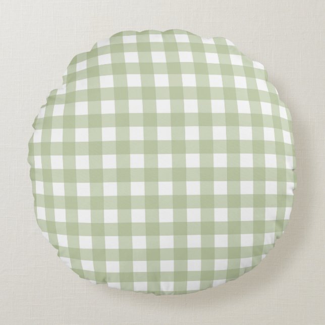 Cojín Redondo Faye y Lauren Green Gingham (Anverso)