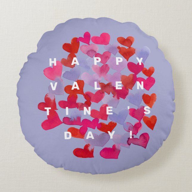 Cojín Redondo Felices corazones del Día de San Valentín alrededo (Anverso)