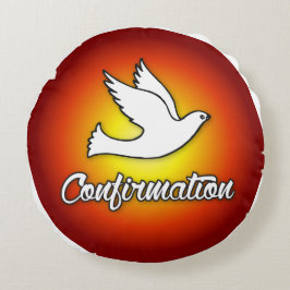 Cojín Redondo Felicitaciones Confirmación Paloma con Dorado, Roj