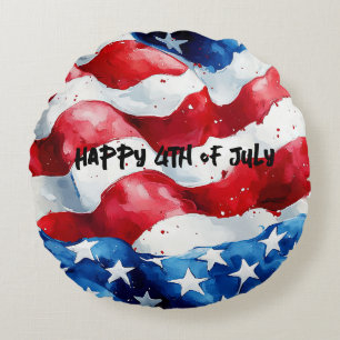 Cojín Redondo Feliz 4 de julio Bandera Americana