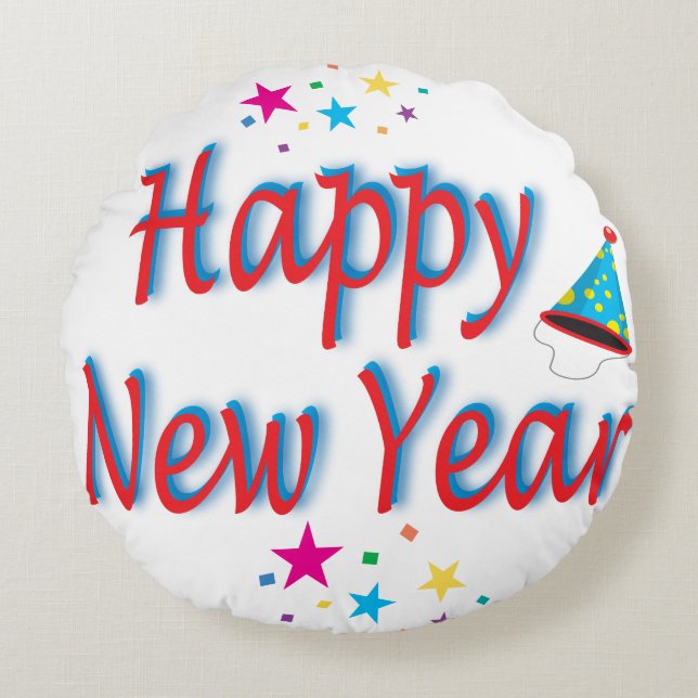 Cojín Redondo Feliz Año Nuevo (Anverso)