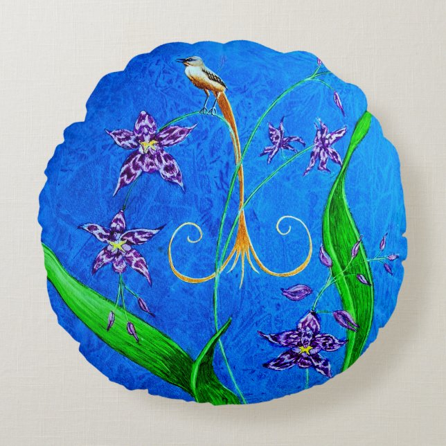 Cojín Redondo Feliz ave orquídea hawaiana (Anverso)