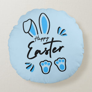 Cojín Redondo Feliz azul de Pascua