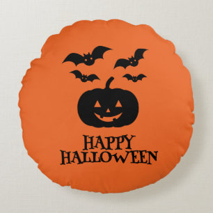 Cojín Redondo Feliz Bate de Calabaza de Halloween Mínimo