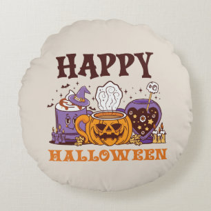 Cojín Redondo Feliz café de Halloween Brew