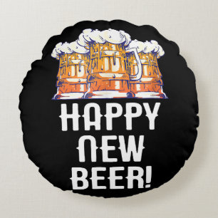 Cojín Redondo ¡FELIZ CERVEZA DE AÑO NUEVO! Fiesta de Nochevieja 