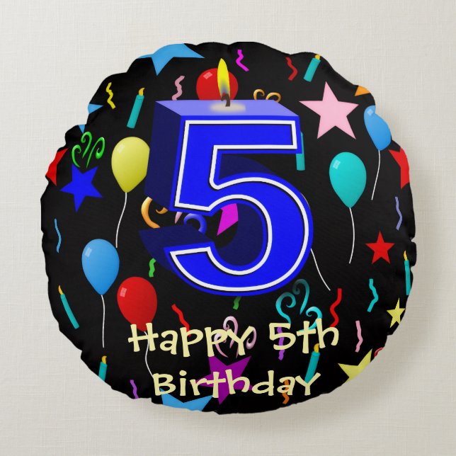 Cojín Redondo Feliz cumpleaños 5  (Anverso)