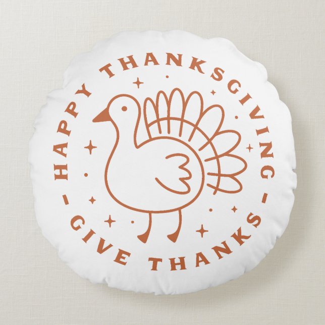 Cojín Redondo Feliz día de gracias gracias lindo pavo (Anverso)