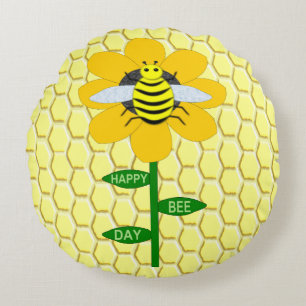 Cojín Redondo Feliz Día de las Abejas Cumpleaños Bumblebee