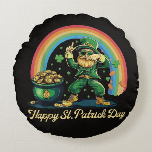 Cojín Redondo Feliz día de San Patricio Leprechaun divertido