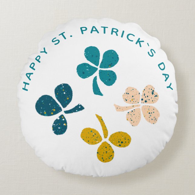 Cojín Redondo Feliz Día de San Patricio Shamrock Clover (Anverso)