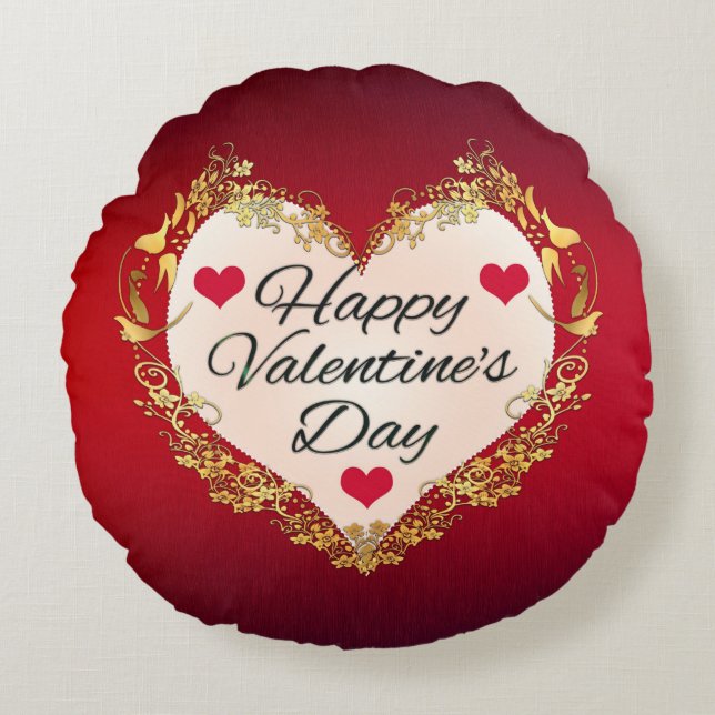 Cojín Redondo Feliz Día de San Valentín, forma del corazón - 479 (Anverso)