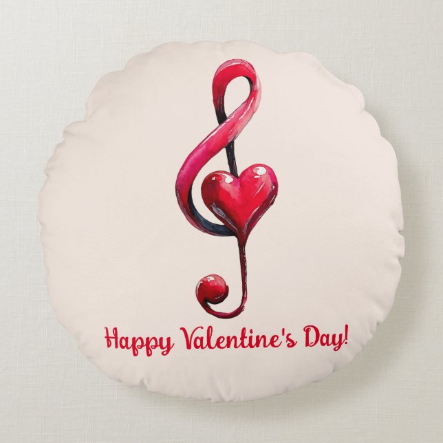 Cojín Redondo Feliz Día de San Valentín Música de Amor (Anverso)