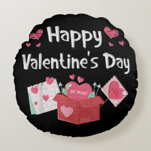 Cojín Redondo Feliz día de San Valentín Sé Mío Corazones Lindos