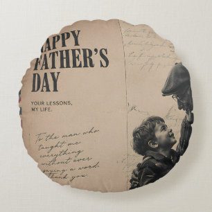 Cojín Redondo Feliz Día del Padre Carta Vintage y Abuelo