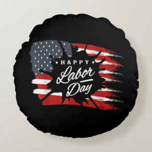 Cojín Redondo Feliz Día del Trabajo Regalo Bandera Americana