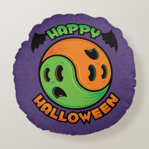 Cojín Redondo Feliz Fantasma de Halloween Yin-Yang