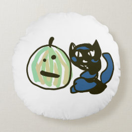 Cojín Redondo Feliz gato negro de Jack o Lantern verde