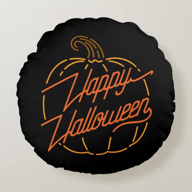 Cojín Redondo Feliz Halloween Neon Round Pillow