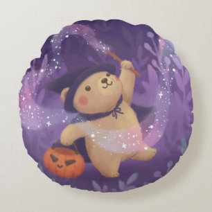Cojín Redondo Feliz Halloween: Teddy la Bruja