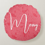 Cojín Redondo Feliz Navidad<br><div class="desc">Con un guion blanco de moda en un patrón de calamares y puntos blancos,  esta almohada roja redonda es perfecta para decorar su hogar para las vacaciones. COINCIDIENDO con los artículos de nuestra tienda.</div>