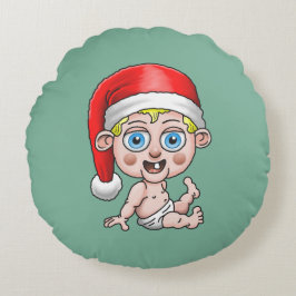 Cojín Redondo Feliz Navidad al joven Santa