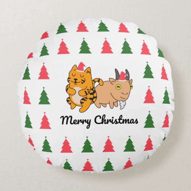 Cojín Redondo Feliz Navidad - Animal lindo - Santa (Anverso)
