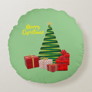 Cojín Redondo Feliz Navidad ~ Árbol con regalos