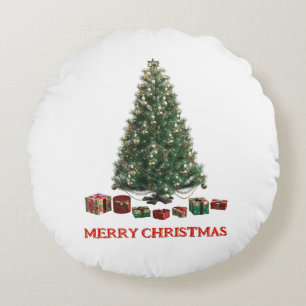 Cojín Redondo Feliz Navidad. Árbol (diseño 1) con regalos