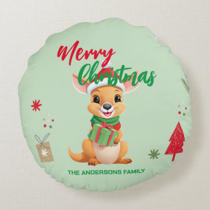 Cojín Redondo Feliz Navidad Bebé Kangaroo Santa Scarf
