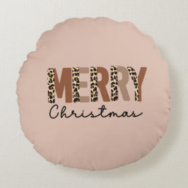 Cojín Redondo "Feliz Navidad" Bloque de color moderno Leopard Bo