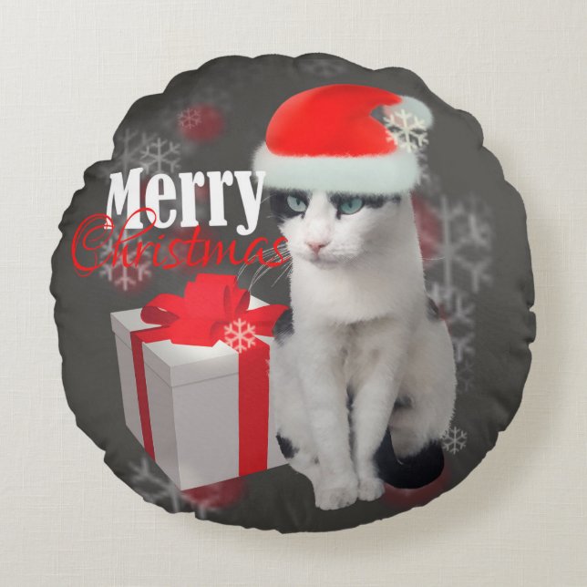 Cojín Redondo Feliz Navidad Cat y Pack (Anverso)