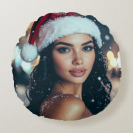 Cojín Redondo Feliz Navidad - Chica Santa