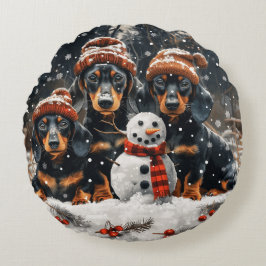 Cojín Redondo Feliz Navidad Dachshund Perros Snowman
