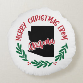 Cojín Redondo Feliz Navidad desde el verde rojo de Arizona