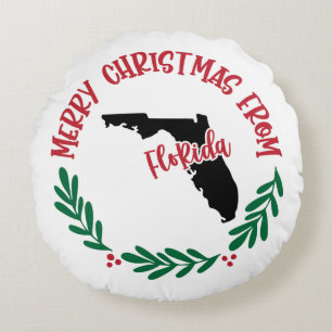 Cojín Redondo Feliz Navidad desde Florida US Map Red Green