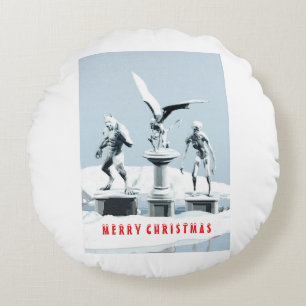 Cojín Redondo Feliz Navidad. Esculturas de hielo monstruosas
