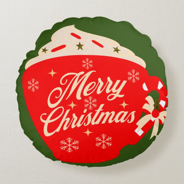 Cojín Redondo Feliz Navidad Espuma de copas de nieve (Anverso)