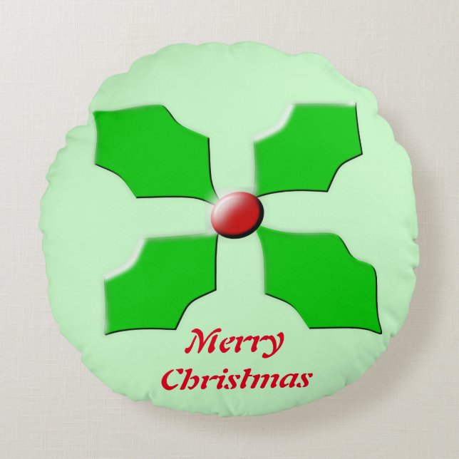 Cojín Redondo Feliz Navidad Holly Pillow (Anverso)